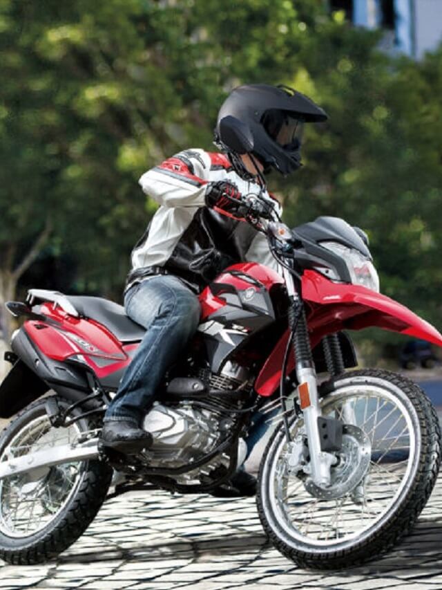 Nova moto trail da Haojue em 2022 na cor vermelha e preta