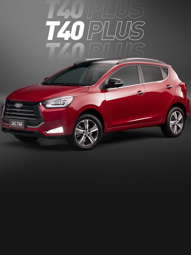Novo JAC T40 2022 na cor vermelha, fundo da imagem cinza