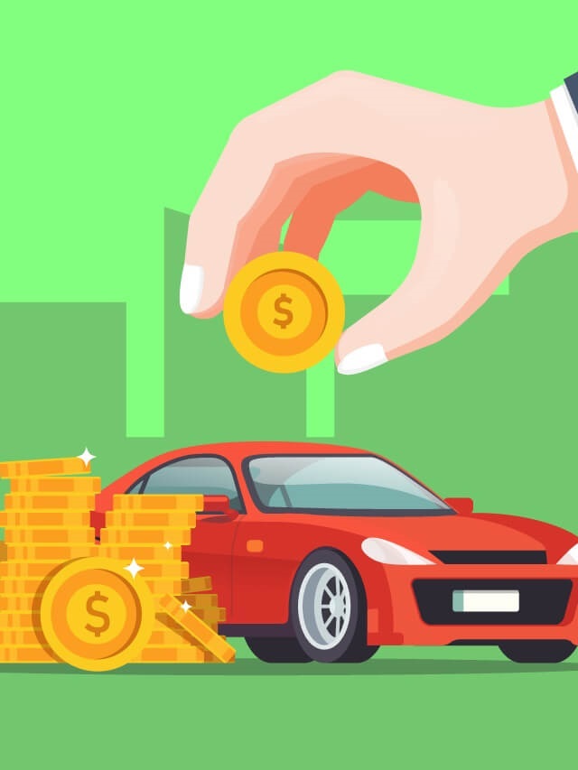 Imagem criada de carro vermelho e pessoa entregando moedas