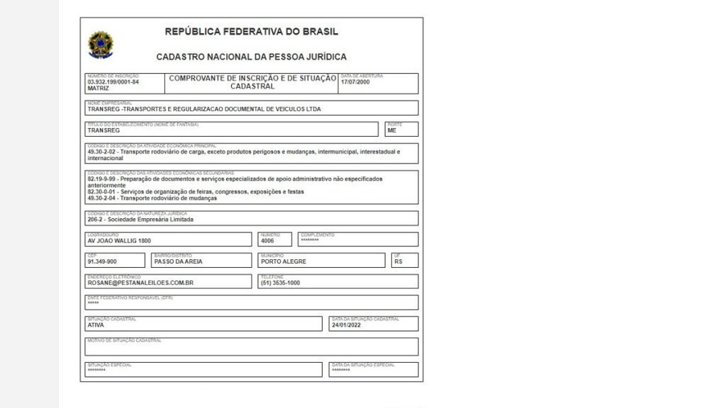 Imagem do documento de CNPJ da empresa Pestana Leiões