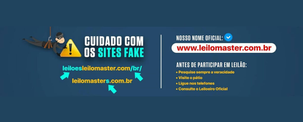 Imagem com informações sobre golpes usando o nome da leiloeira