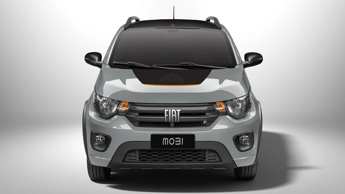 Mobi 2023 cinza parte frontal em um fundo branco.