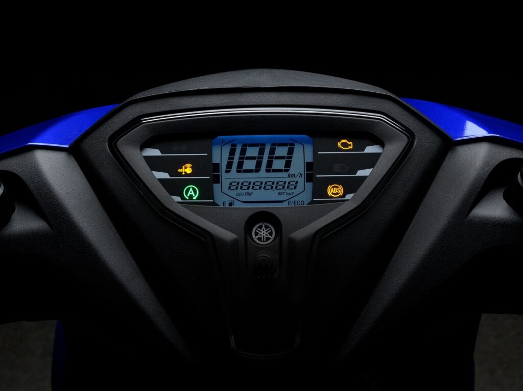 Painel da Fluo 125 azul, com bordas em preto