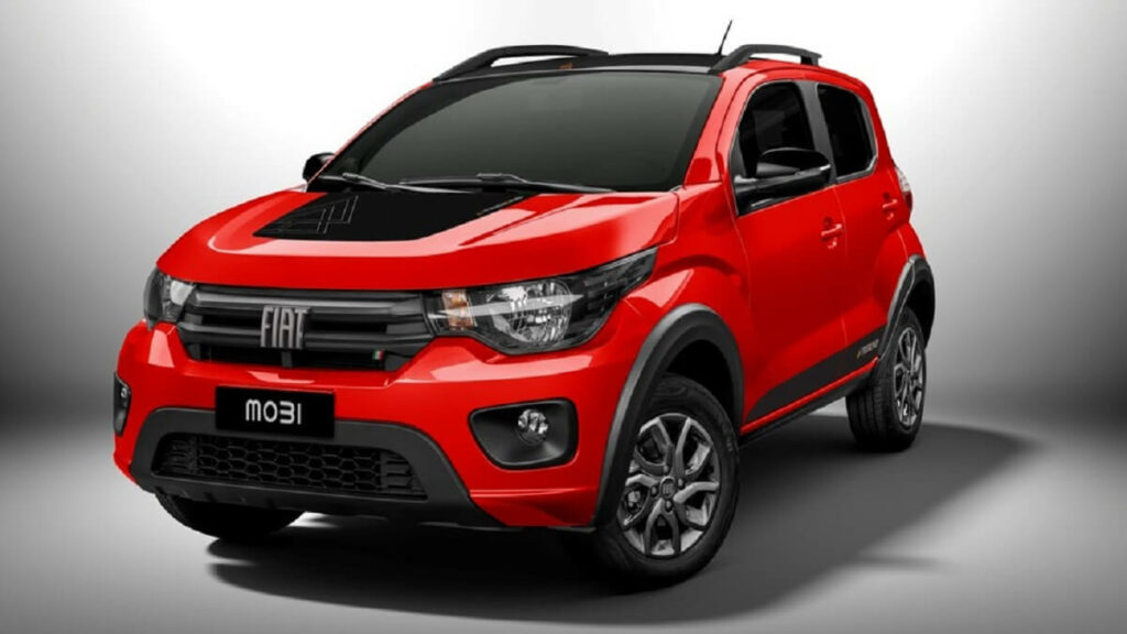 fiat mobi 2023 vermelho em um fundo branco.