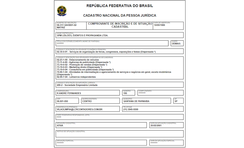 Milan Leilões consulta do CNPJ