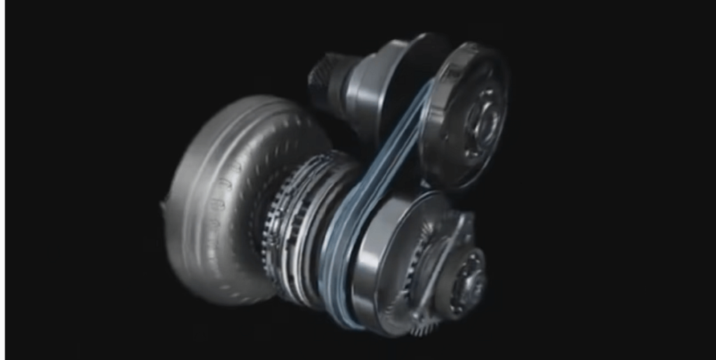 Peças do veículo com câmbio CVT em fundo preto