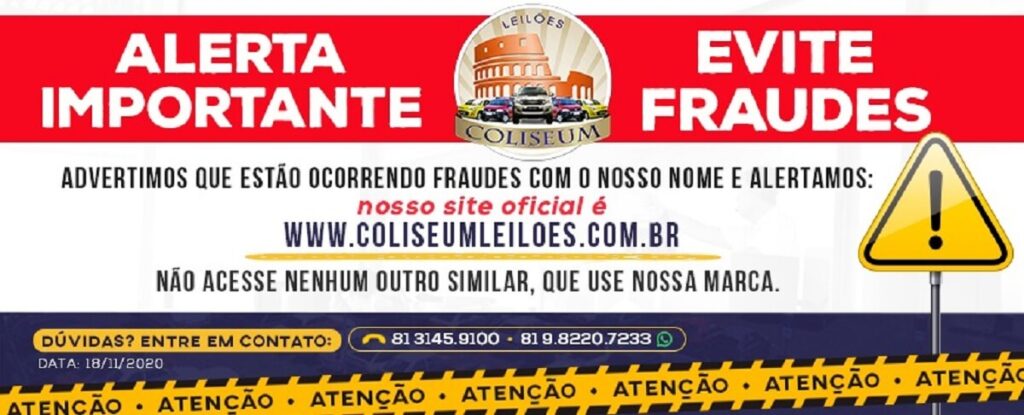 Imagem sobre informações de sites usando o nome da empresa Coliseum Leilão para realizar golpes