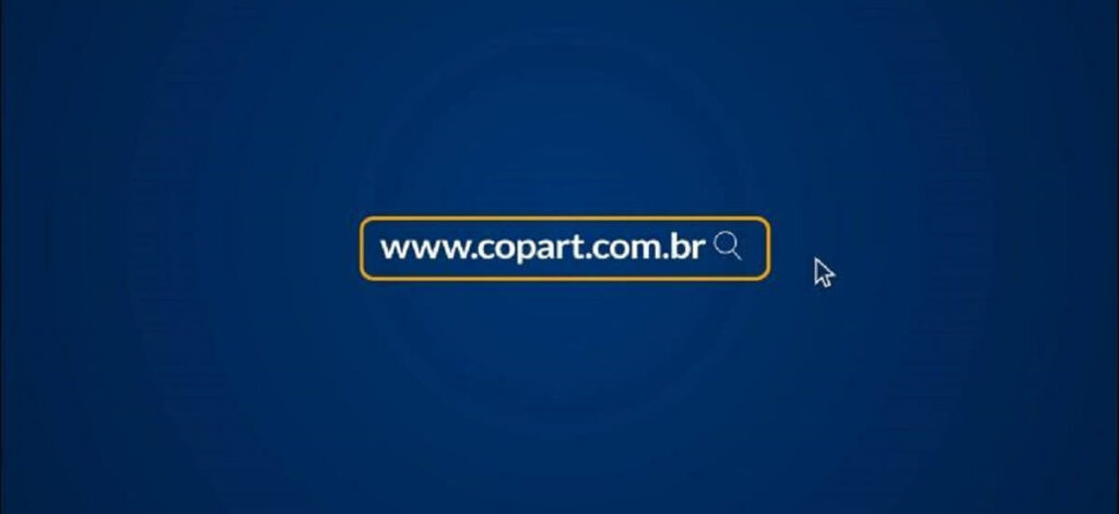 Imagem com o endereço do site da Copart Leilões em um fundo azul