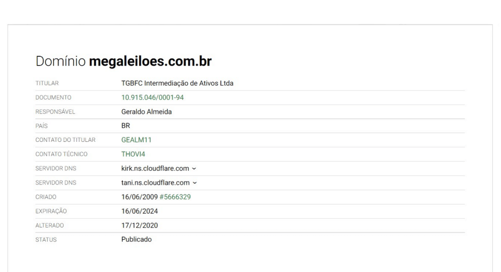 Captura de tela com informações do domínio do site em fundo branco