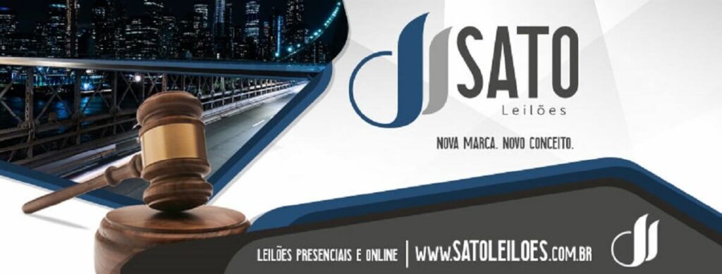 Imagem de propaganda referente aos leilões com o símbolo de arremates e logo da empresa