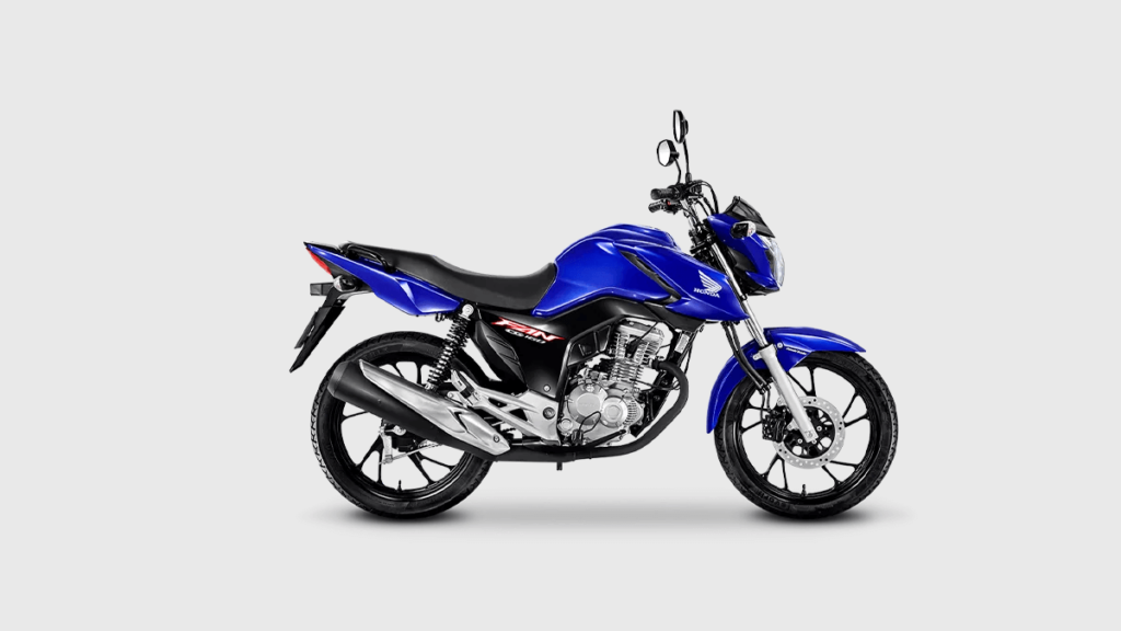 Foto lateral da Honda CG 160 Fan 2023 na cor Azul Perolizado