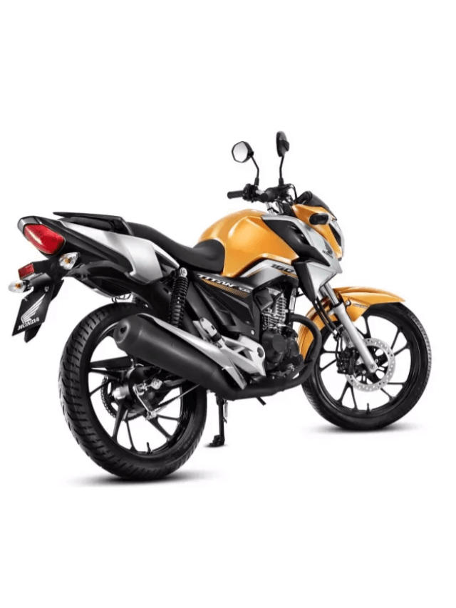 Foto traseira da CG Titan 160 honda 2023 na cor amarelo perolizado