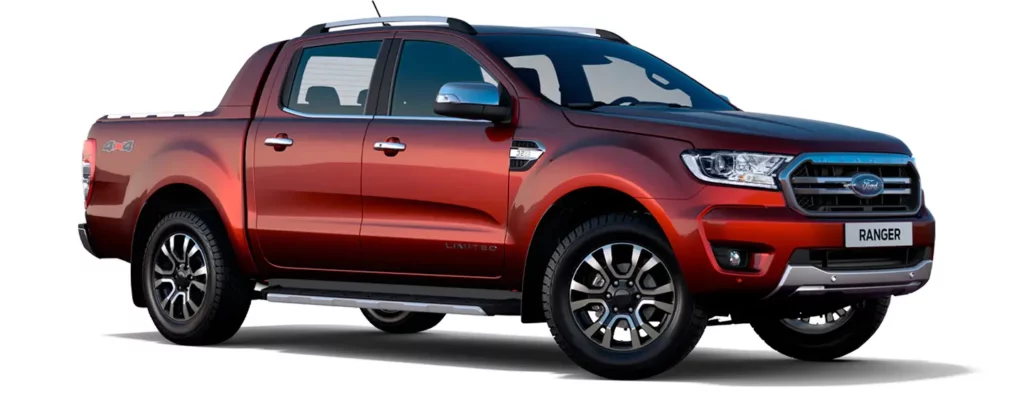 Foto lateral de uma Ranger 2023 vermelha