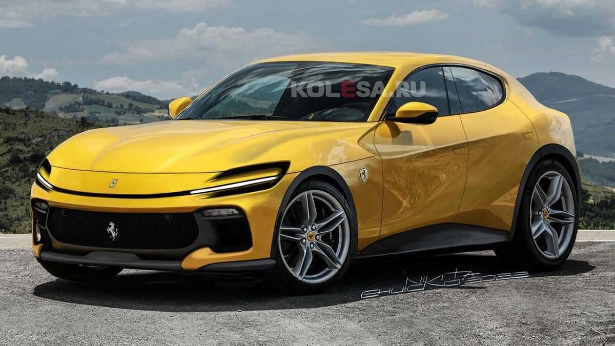 Ferrari Purosangue 2023 fotos vazadas, o SUV consta na cor amarelo