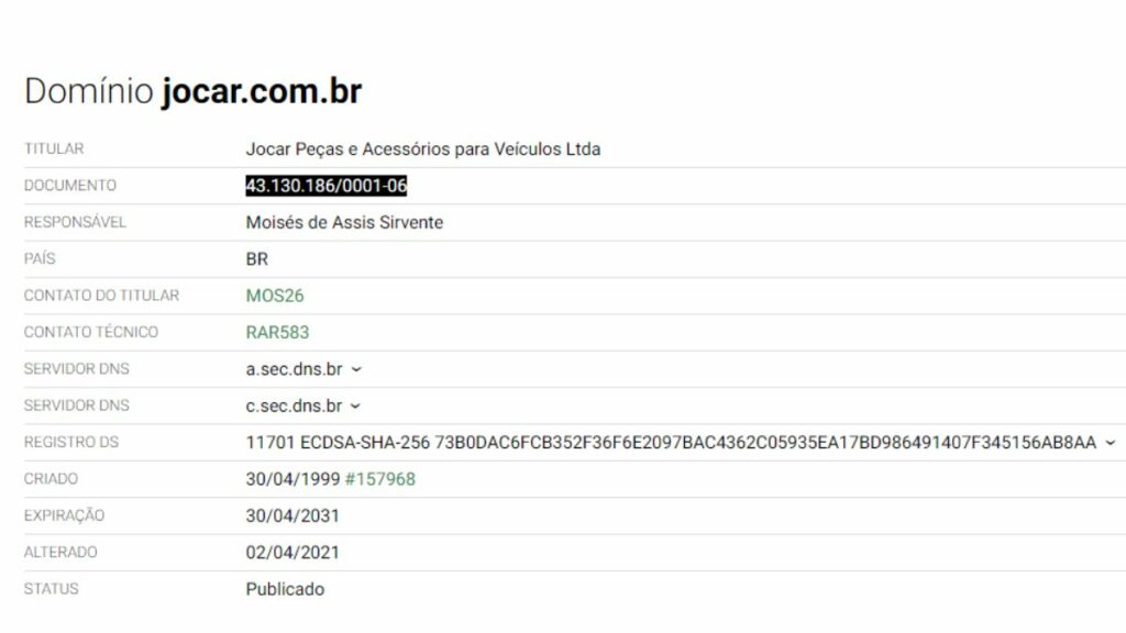 Print do site Whois