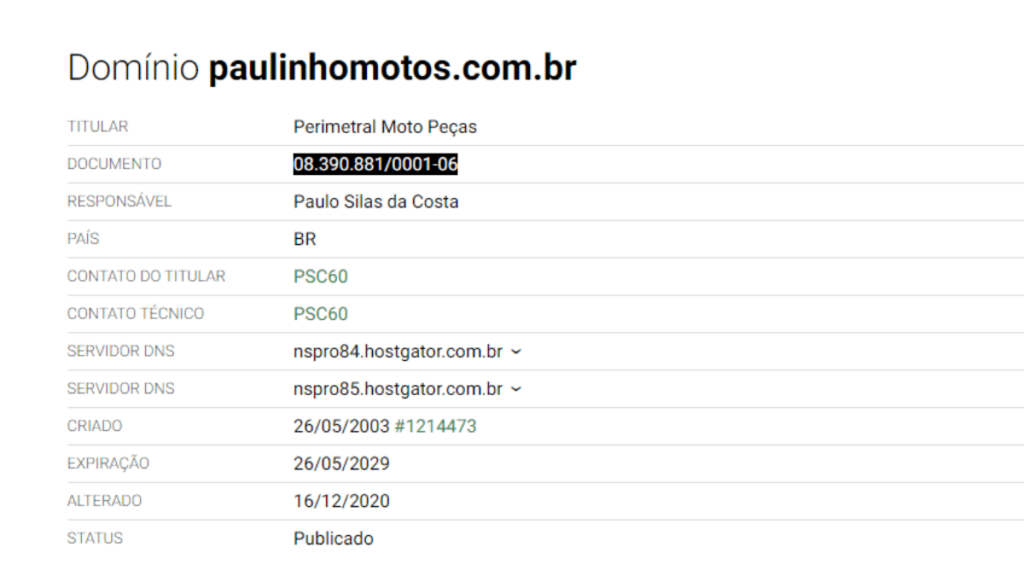Print do site Whois