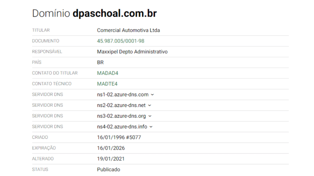 Print do Domínio do site