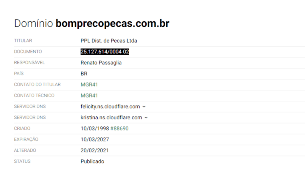 Print do domínio do site