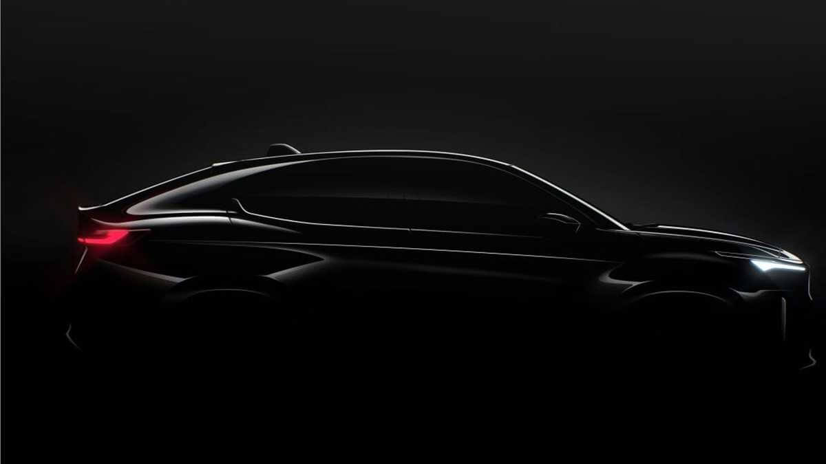 Foto lateral de um Fastback 2023 teaser, imagem toda preta