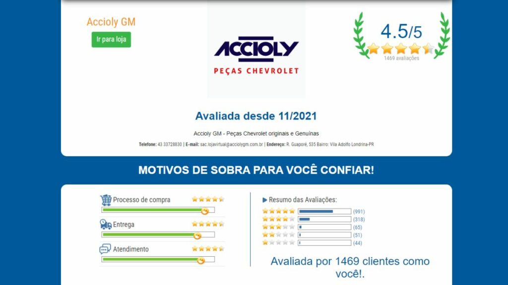 Accioly GM é confiável. Print da Loja Confiável