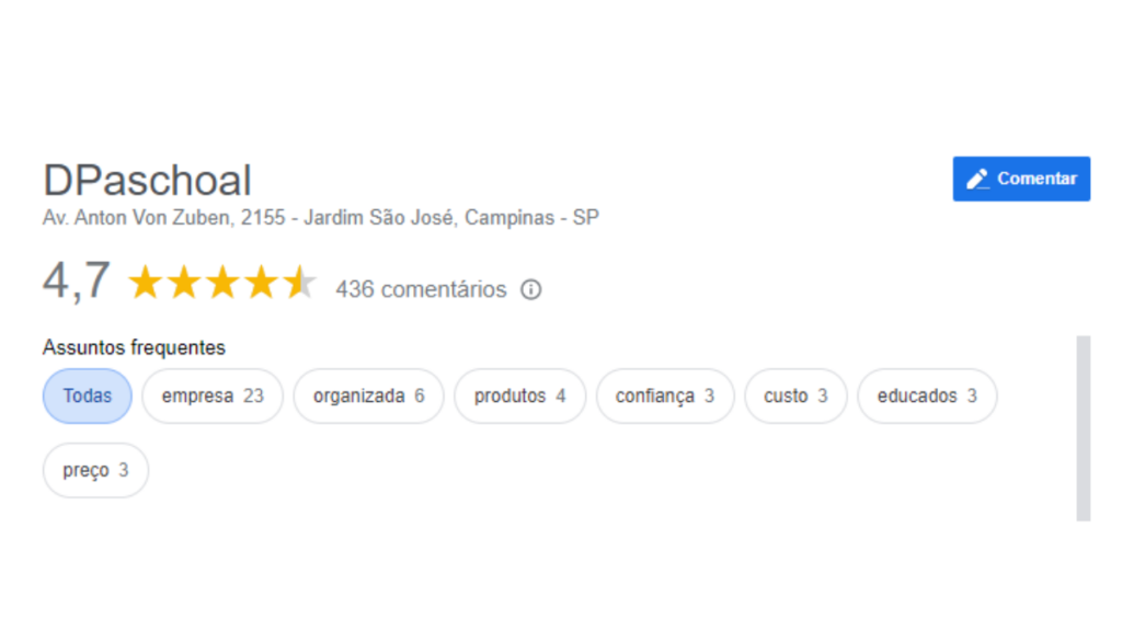 Notas do Google da DPaschoal