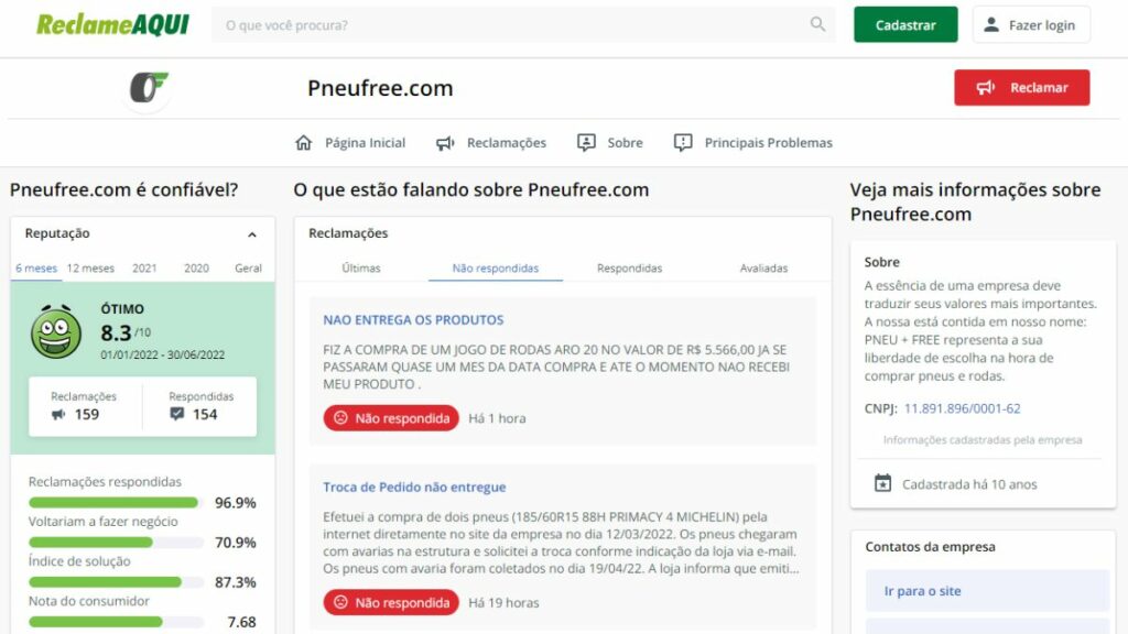Reclame aqui do Pneufree