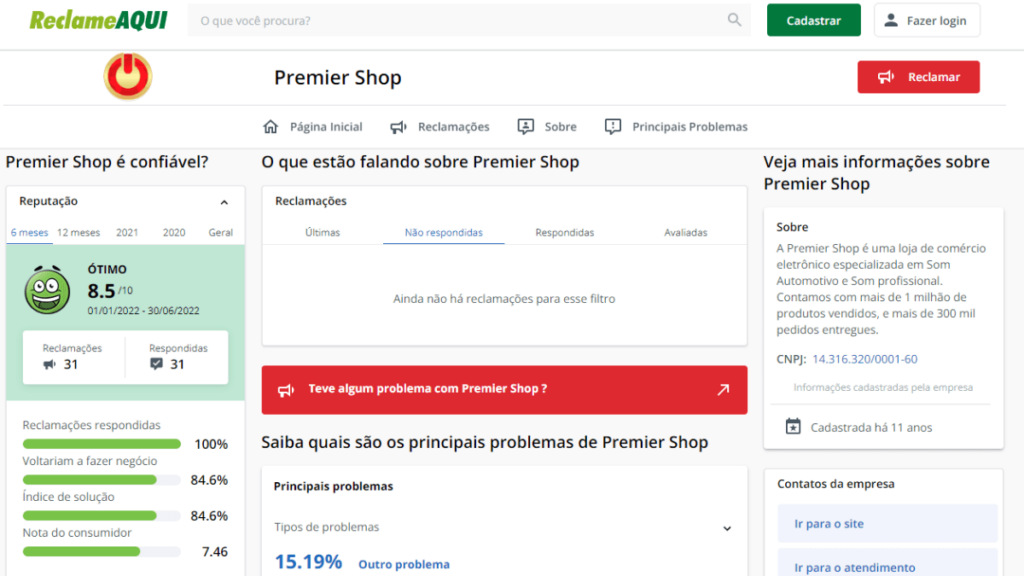 Reclame Aqui Premier Shop