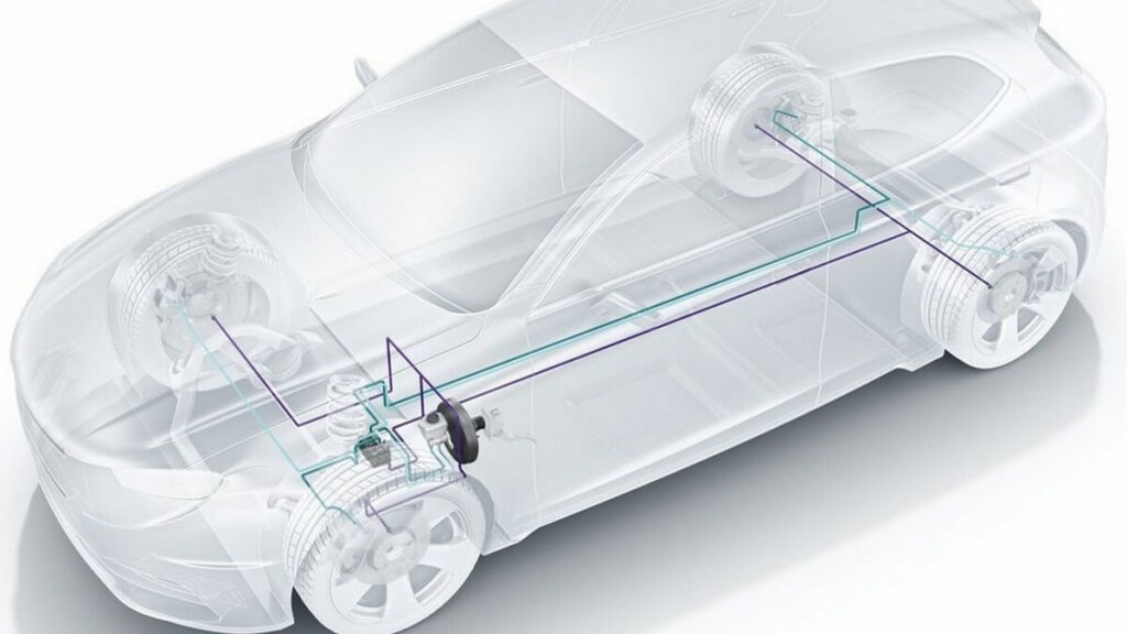 Desenho de carro mostrando o funcionamento do freio ABS