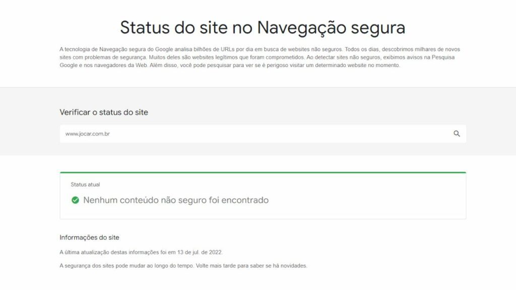 Print do Status de Navegação Google