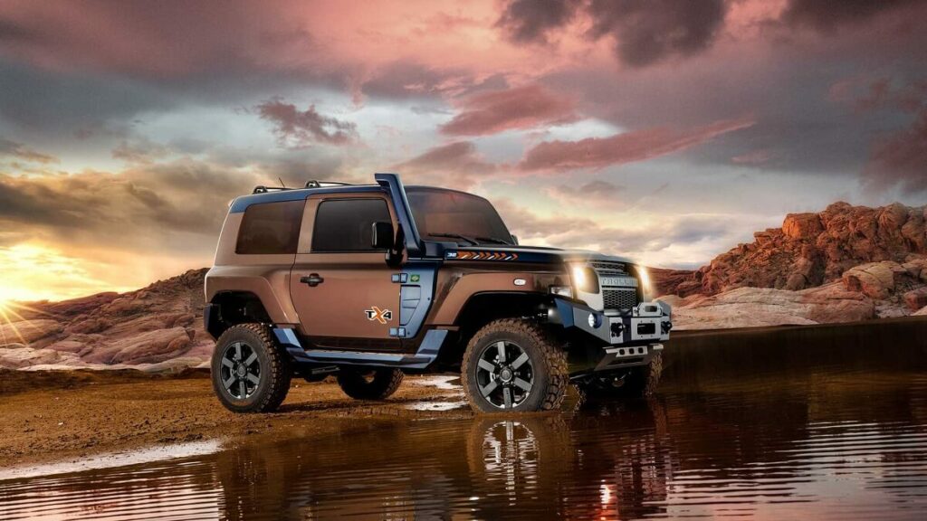 Foto lateral de um Troller T4 2023 entrando na água