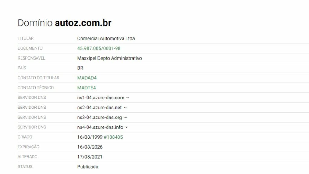Print do site Whois