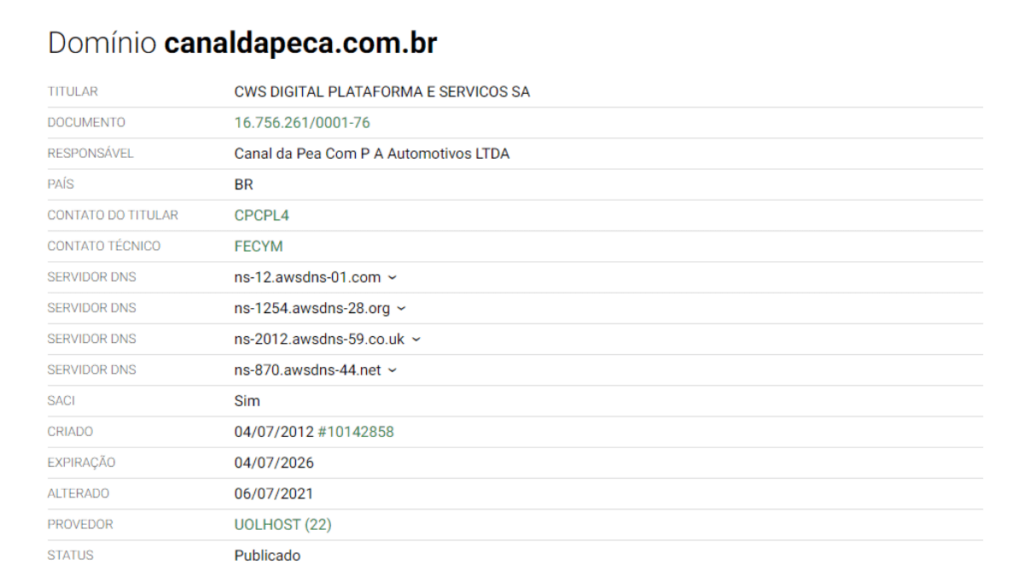 Print do site Whois