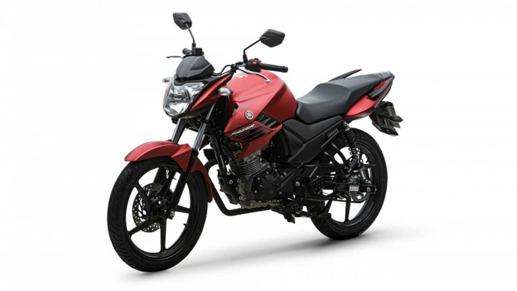 Foto lateral de uma YS 150 Fazer 2023 vermelha