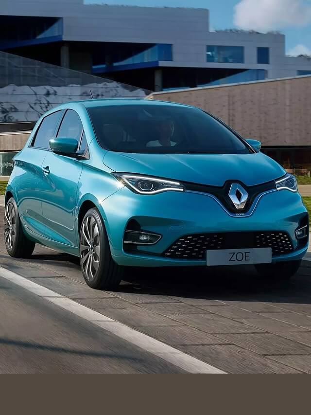Foto de um Renault Zoe azul 100% elétrico