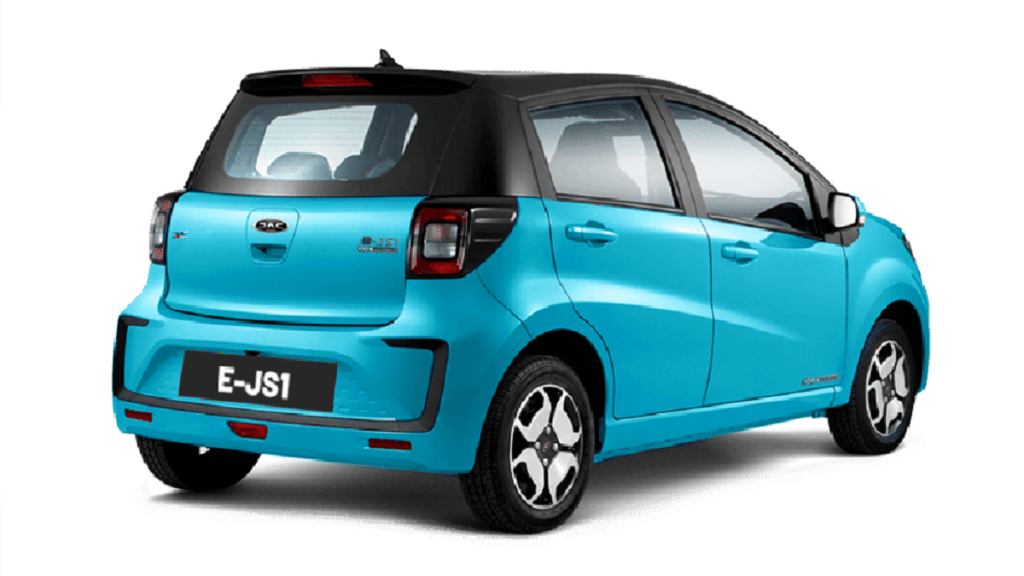JAC E-JS1 azul, traseira Hatch.