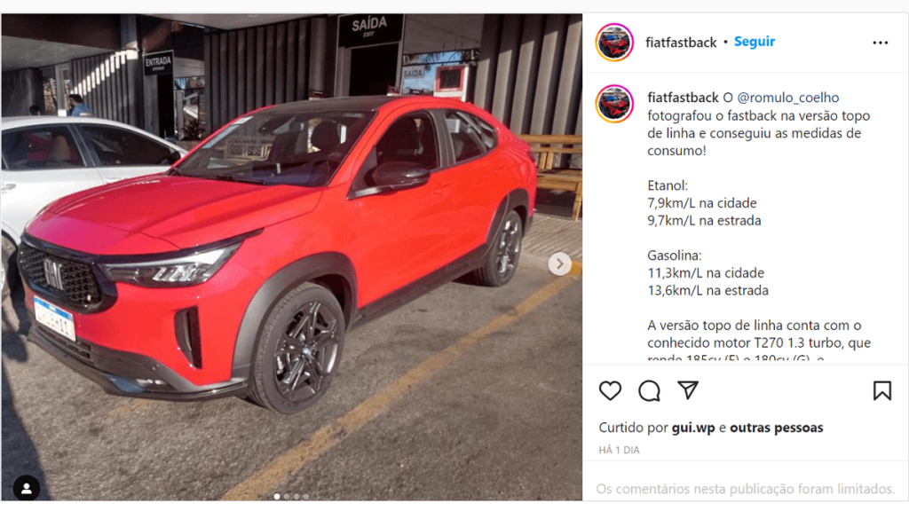Foto do Instagram do Fiat Fastback