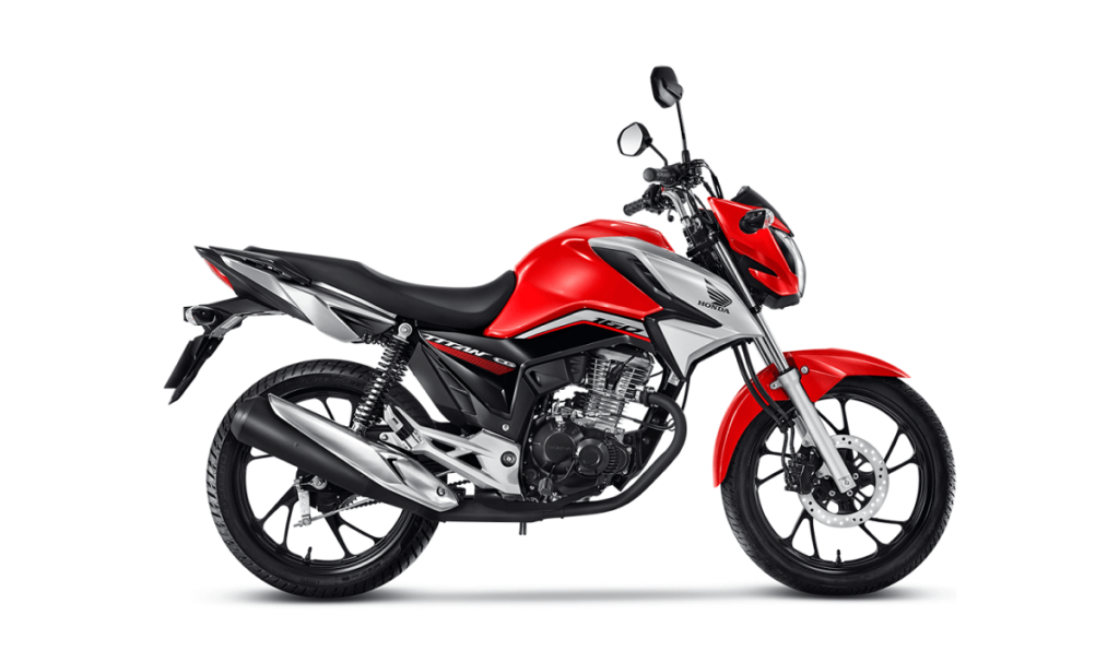 Foto de uma Honda CG 160 Titan 2023 vermelha em um estúdio de fotos
