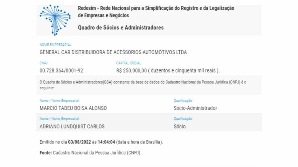 Print da consulta de CNPJ