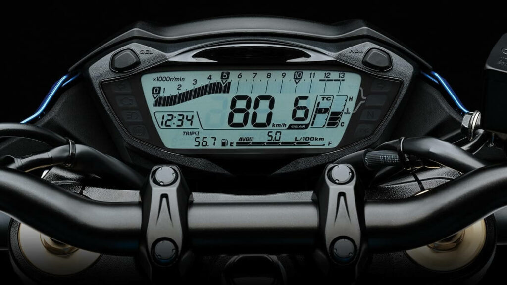 Painel digital da GSX-S750 2023.