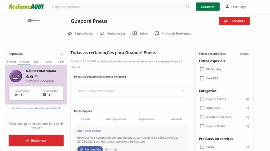 Reclame Aqui Guaporé Pneus