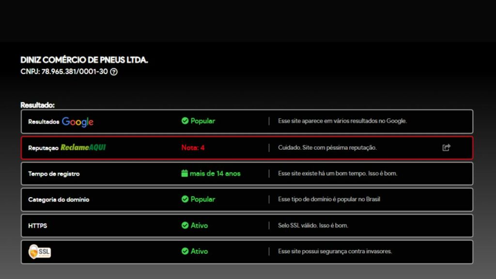 Print do site confiável
