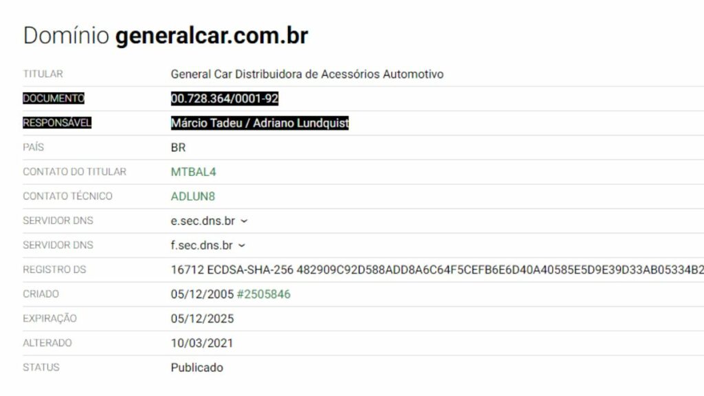 Print do site Whois