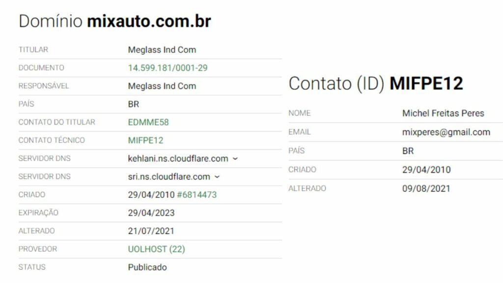 Print do site Whois