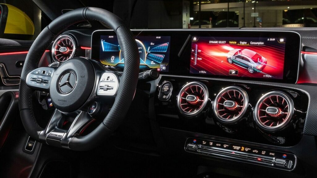 Painel tecnológico do CLA Coupé 2023.