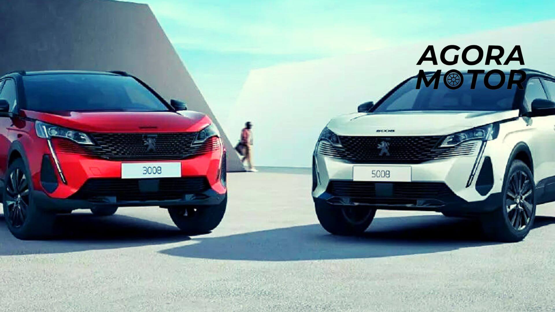 Foto frontal de dois Peugeot, um 3008 e outro 5008