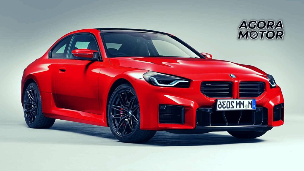Foto frontal de uma BMW M2 2023 vermelha