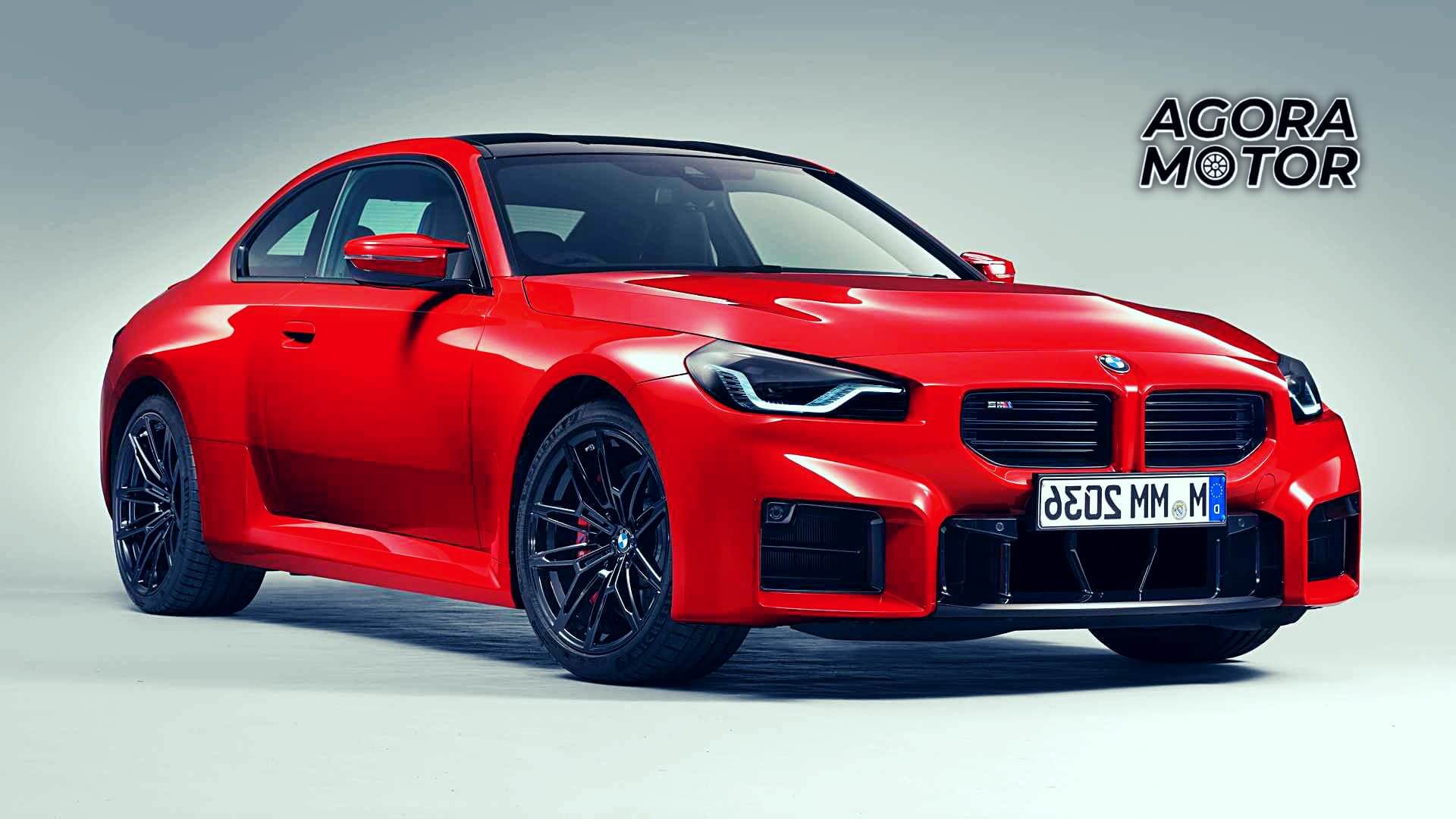 Foto frontal de uma BMW M2 2023 vermelha
