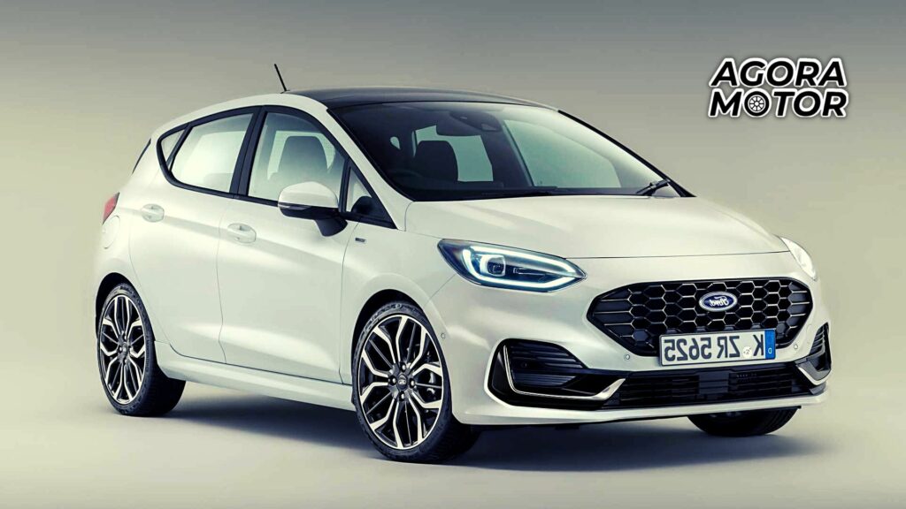 Foto frontal de um Ford Fiesta branco