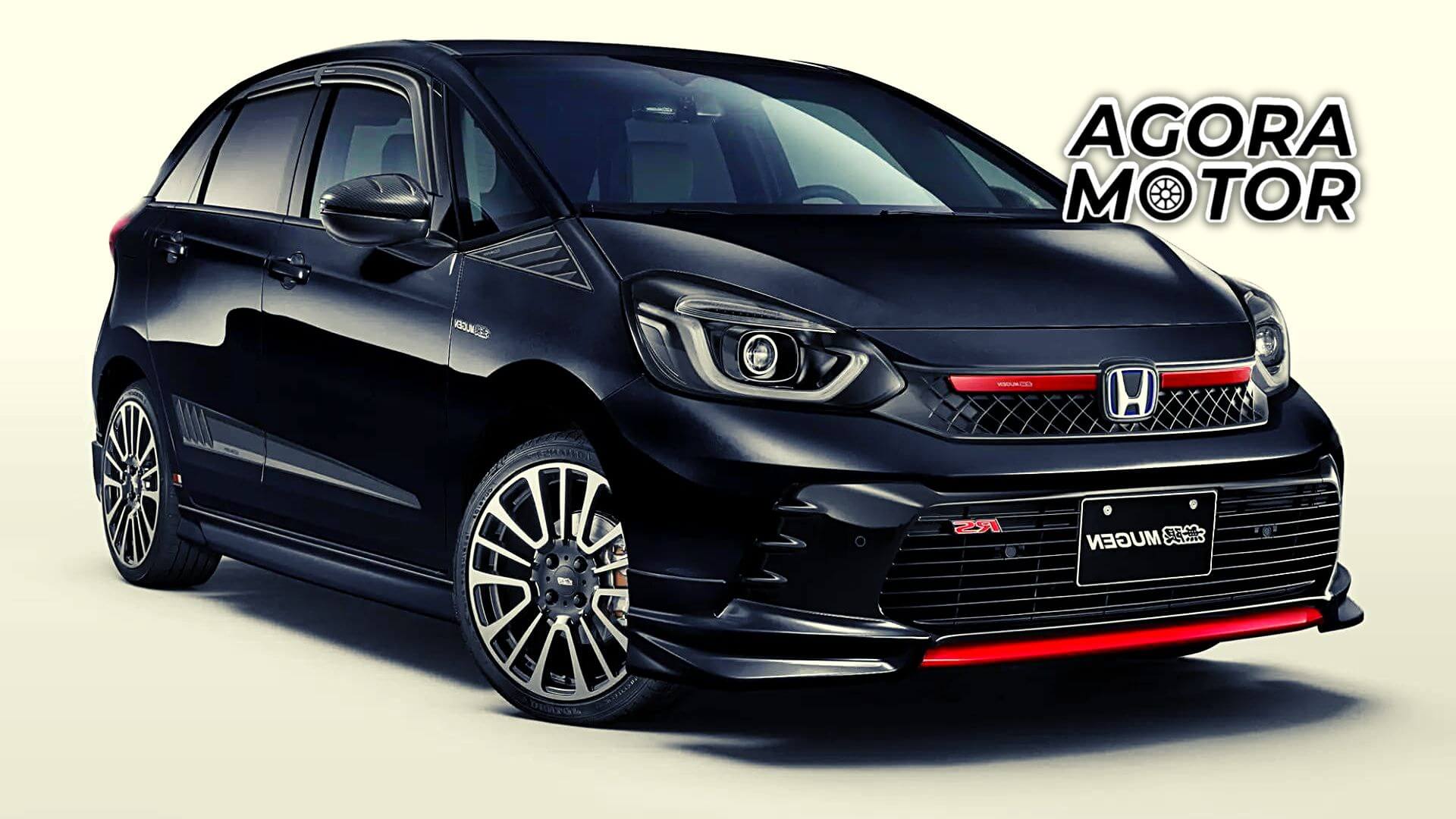 Foto frontal de um Honda Fit RS preto com vermelho