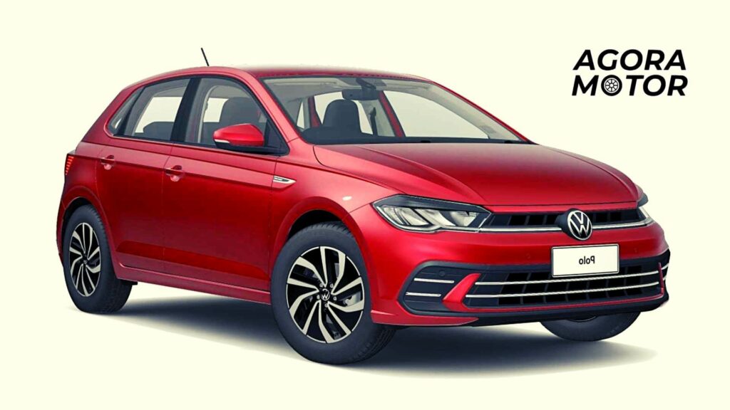 Foto de um VW Polo 2023 vermelho